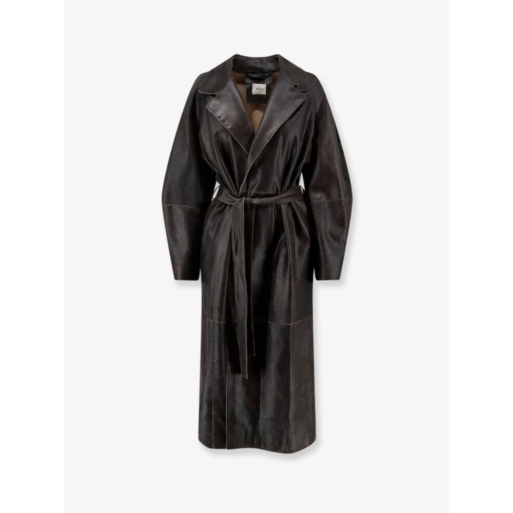 Alysi Women Heavy Leather Coat With Vintage Effect